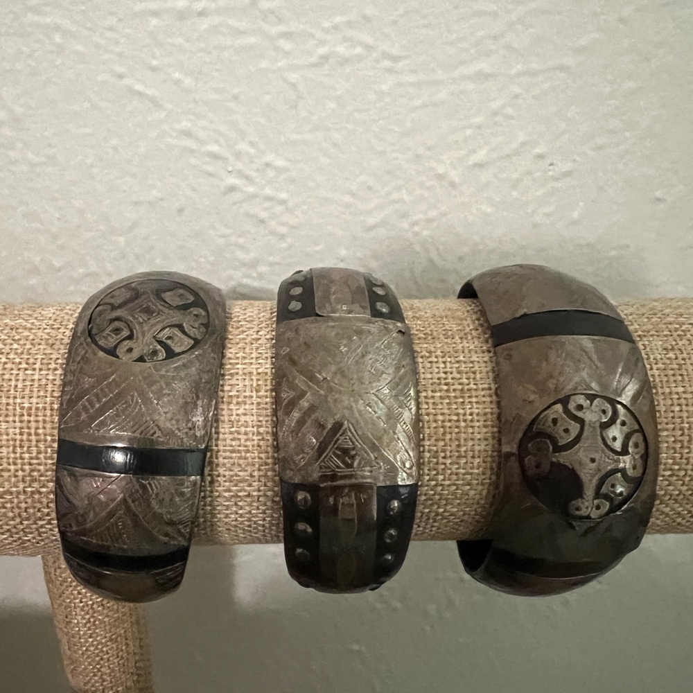 Elegant Silver and Black Cuff Bracelets
